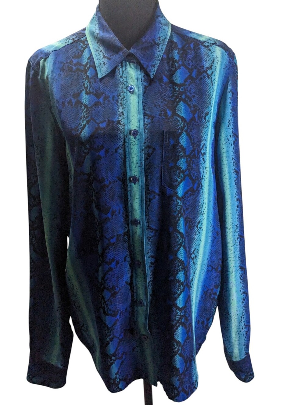 Equipment Blue & Teal Snake Print Silk Blouse Size L Feminine Festival